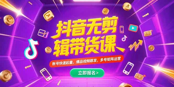 （15365期）抖音不剪辑带货课，账号快速起量，爆品视频跟发，多号矩阵运营-轻金阁