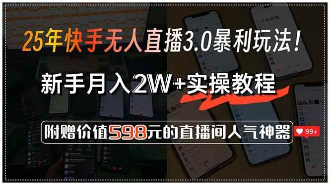 （15335期）25年快手无人直播3.0暴利玩法！，新手月入2W+实操教程，附赠价值598元…-轻金阁