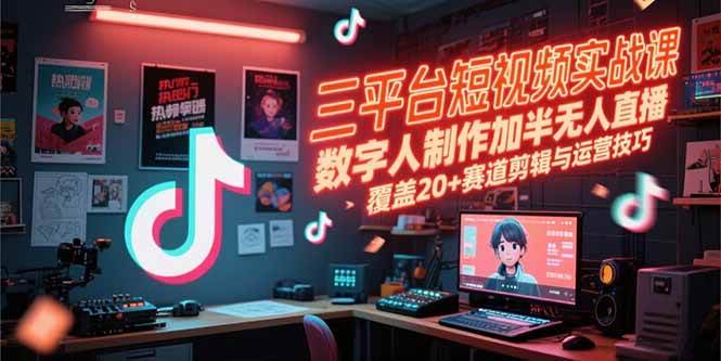 （15265期）三平台短视频实战课，数字人制作加半无人直播，覆盖20+赛道剪辑与运营技巧-轻金阁