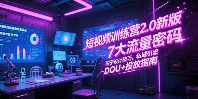 （15255期）短视频训练营2.0新版，7大流量密码/钩子设计技巧/私域引流/DOU+投放指南-轻金阁