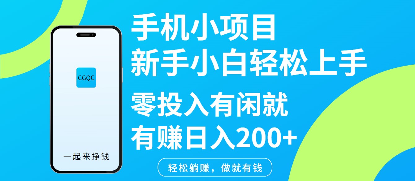 手机小项目新手小白轻松上手零投入有闲就有赚日入200+-轻金阁