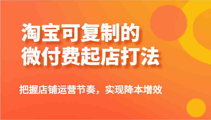 淘宝可复制的微付费起店打法，把握店铺运营节奏，实现降本增效！-轻金阁