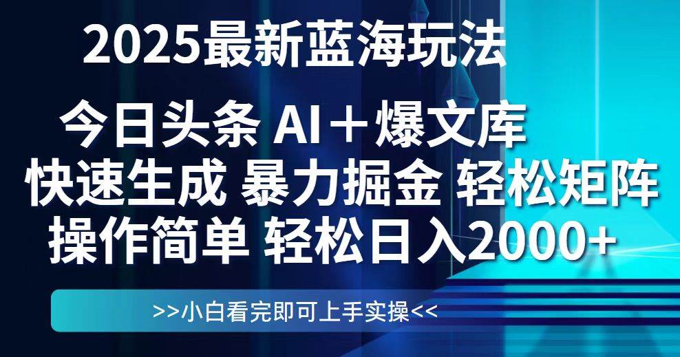 （14805期）今日头条2025最新蓝海玩法，思路简单，复制粘贴，轻松实现矩阵日入2000+-轻金阁