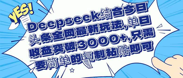 （14495期）Deepseek结合今日头条全网最新玩法，单日收益突破3000+，只需要简单的…-轻金阁