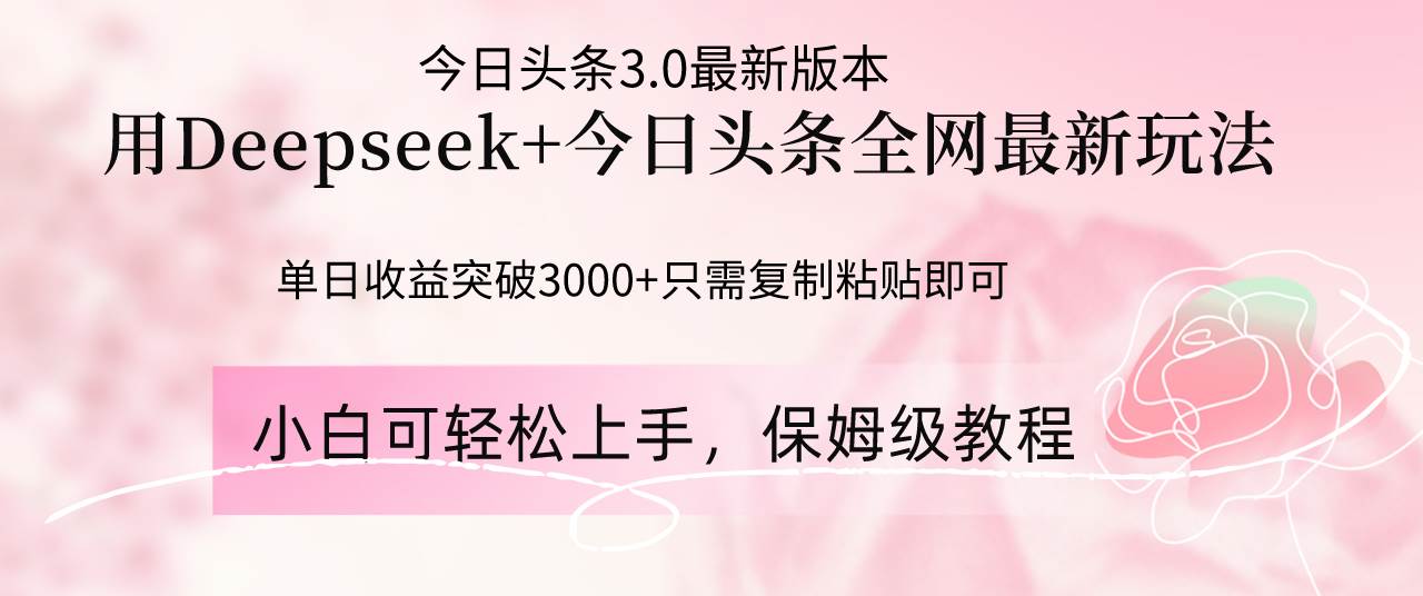 （14452期）Deepseek结合今日头条全网最新玩法，单日收益突破3000+，只需要简单的…-轻金阁