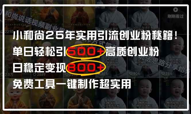 （14436期）小和尚2025年实用引流秘籍！单日轻松引500+高质量创业粉，日变现800+，…-轻金阁