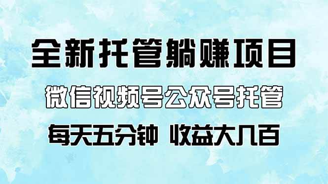 （14425期）全新托管躺赚项目，微信视频号公众号托管代运营，每天五分钟，收益大几百-轻金阁