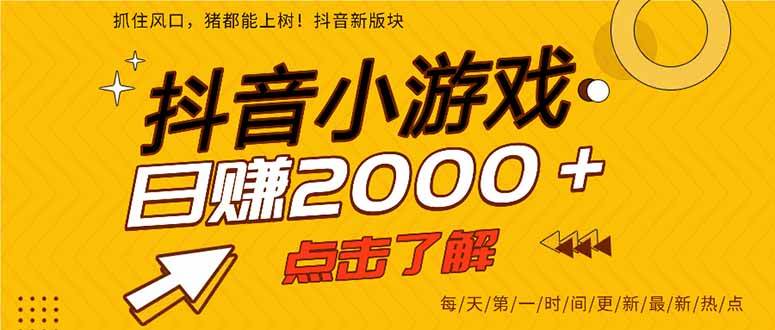 （14319期）抖音小游戏，最新风口项目，亲测单游戏2000+感兴趣点击了解。-轻金阁
