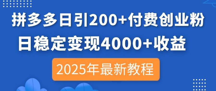 （14217期）拼多多日引200+付费创业粉，日稳定变现4000+收益，2025年最新教程-轻金阁