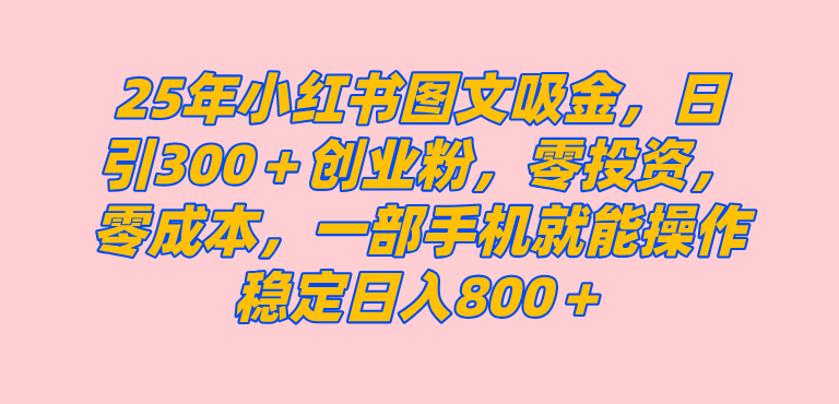 （14437期）25年小红书创业粉图文自热打法，一部手机简单操作， 日引300＋创业粉，零投资，零成本，每天利用20分钟就能完成-轻金阁