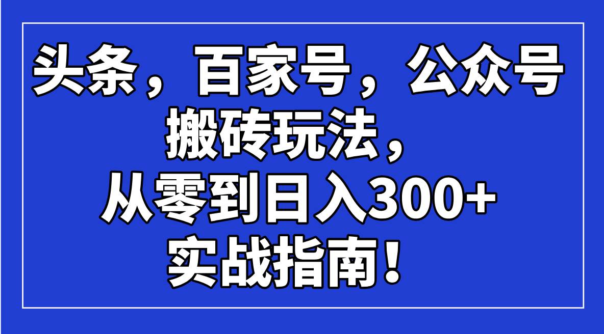 （14405期）头条，百家号，公众号搬砖玩法，从零到日入300+的实战指南！-轻金阁