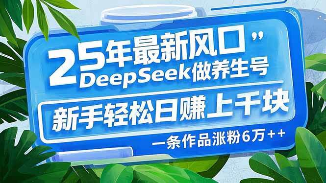 （14341期）25年最新风口，用DeepSeek做养生号，新手轻松日赚上千块，一条作品涨粉…-轻金阁