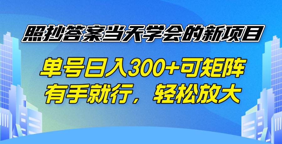 （14246期）照抄答案当天学会的新项目，单号日入300 +可矩阵，有手就行，轻松放大-轻金阁