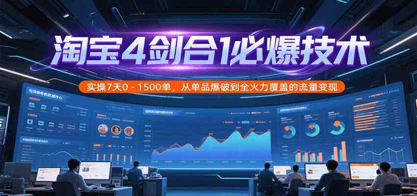 淘宝4剑合1必爆技术，实操7天0-1500单，从单品爆破到全火力覆盖的流量变现-轻金阁