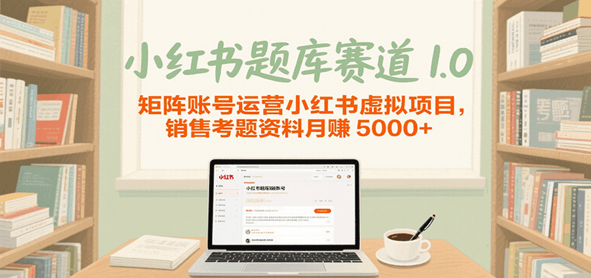 小红书题库赛道1.0，矩阵账号运营小红书虚拟项目，销售行业资格证考题资料月赚5000+-轻金阁