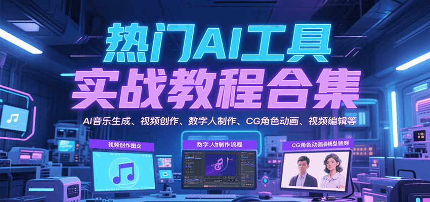 热门AI工具实战教程合集，AI音乐生成、视频创作、数字人制作、CG角色动画、视频编辑等-轻金阁