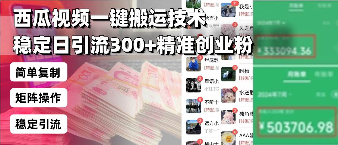 （13961期）西瓜视频一键搬运技术，稳定日引流300+精准创业粉，简单可复制给团队，…-轻金阁