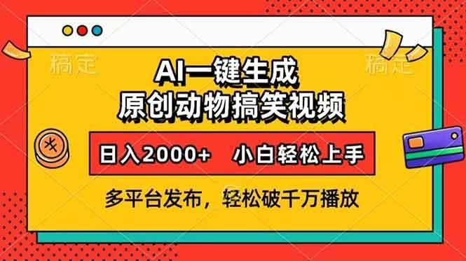 （13855期）AI一键生成动物搞笑视频，多平台发布，轻松破千万播放，日入2000+，小…-轻金阁
