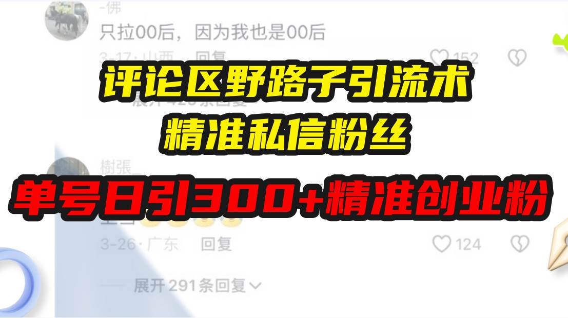（13676期）评论区野路子引流术，精准私信粉丝，单号日引流300+精准创业粉-轻金阁