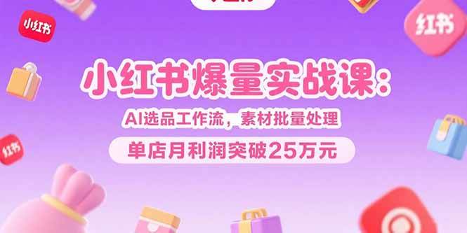 （15462期）小红书爆量实战课：AI选品工作流，素材批量处理，单店月利润突破25万元-轻金阁