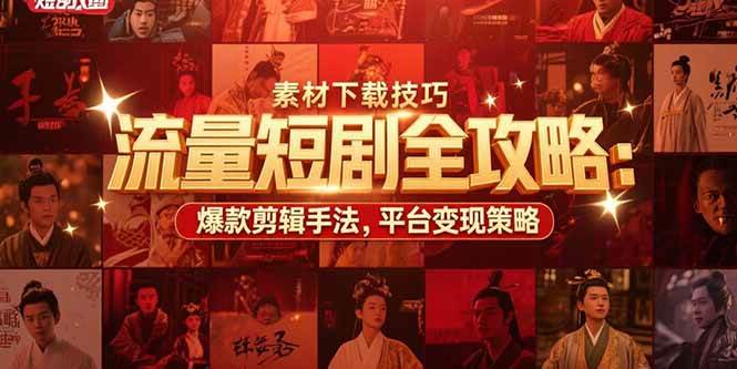 （15431期）流量短剧全攻略：素材下载技巧，爆款剪辑手法，平台变现策略-轻金阁