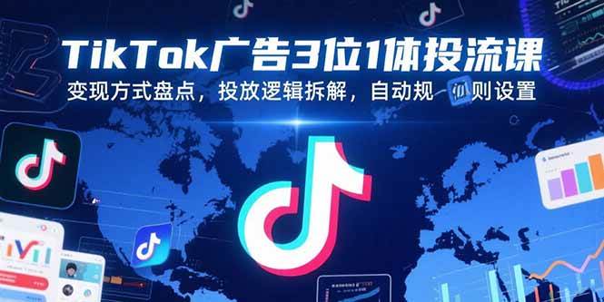 （15460期）TikTok广告3位1体投流课，变现方式盘点，投放逻辑拆解，自动规则设置-轻金阁