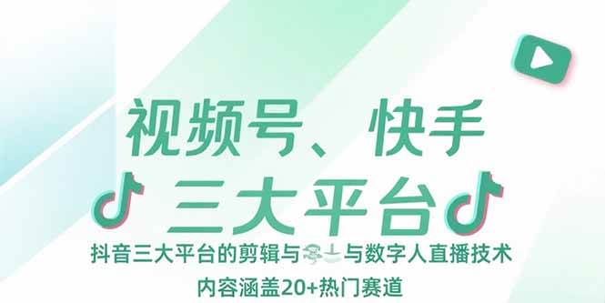 （15449期）视频号、快手、抖音三大平台的剪辑与数字人直播技术，内容涵盖20+热门赛道-轻金阁