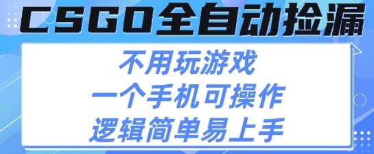 CSGO自动捡漏项目，最新独家玩法，不用挂G不用玩游戏，一个手机即可操作，新手小白轻松月入1W+【揭秘】-轻金阁