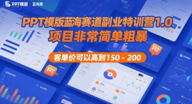 PPT模版蓝海赛道副业特训营1.0，项目非常简单粗暴，客单价可以高到150-200-轻金阁