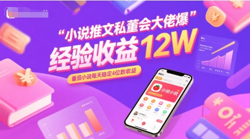 小说推文私董会大佬爆单经验分享收益12W，番茄小说每天稳定4位数收益-轻金阁