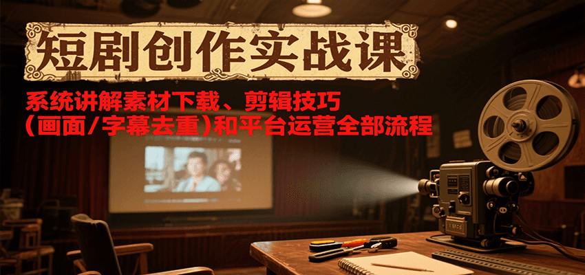 短剧创作实战课，系统讲解素材下载、剪辑技巧（画面/字幕去重）和平台运营全部流程-轻金阁