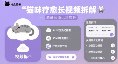 猫咪疗愈长视频拆解 &油管频道运营技巧-轻金阁