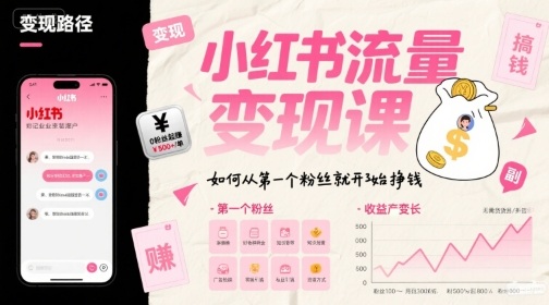 小红书流量变现课，如何从第一个粉丝就开始挣钱-轻金阁