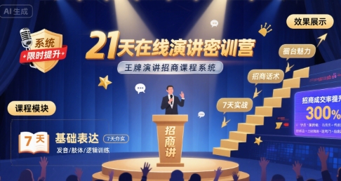 21天在线演讲密训营，王牌演讲招商课程系统-轻金阁