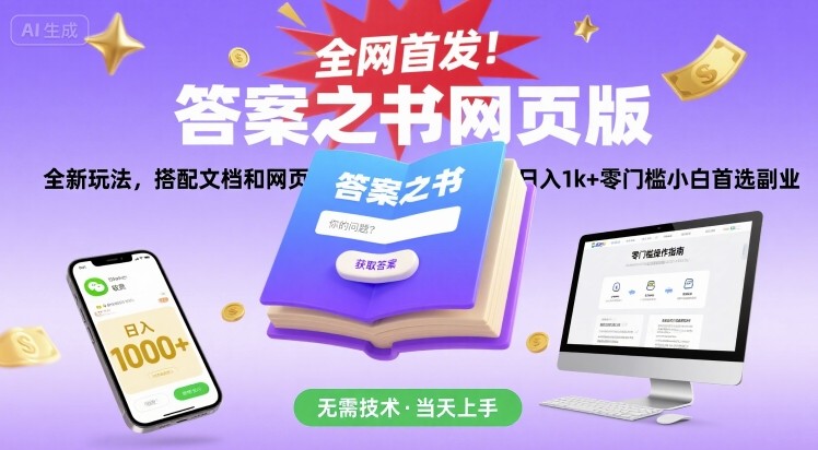 全网首发！答案之书网页版，全新玩法，搭配文档和网页，日入1k+零门槛小白首选副业【揭秘】-轻金阁
