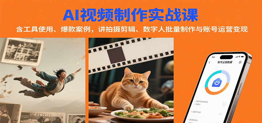 AI视频制作实战：含工具使用、爆款案例，讲拍摄剪辑、数字人批量制作与账号运营变现-轻金阁