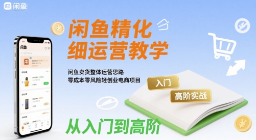 闲鱼精细化运营入门+高阶实战教学，闲鱼卖货整体运营思路，零成本零风险轻创业电商项目-轻金阁