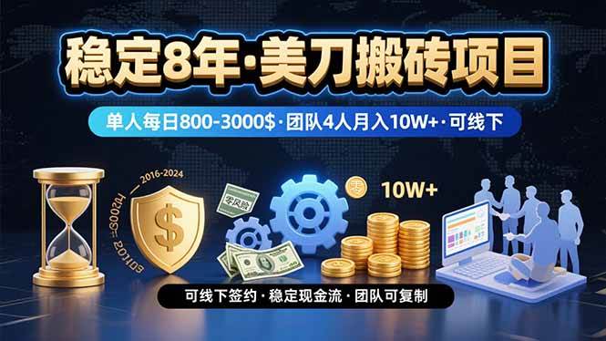 （15632期）稳定8年的美刀搬砖项目，单人每日收益800—3000.团队4人月入10W+.可线下-轻金阁
