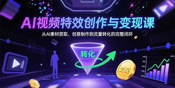 （15587期）AI视频特效创作与变现课：从AI素材获取、创意制作到流量转化的完整闭环-轻金阁