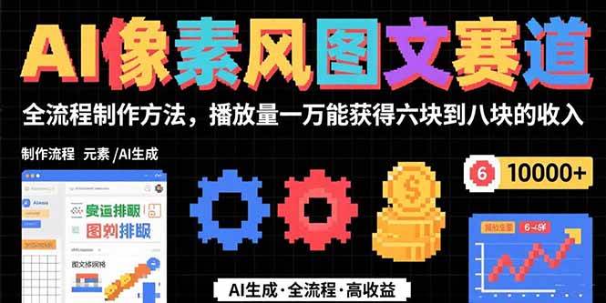 （15572期）AI像素风图文赛道：全流程制作方法，播放量一万能获得6块到8块的收入-轻金阁