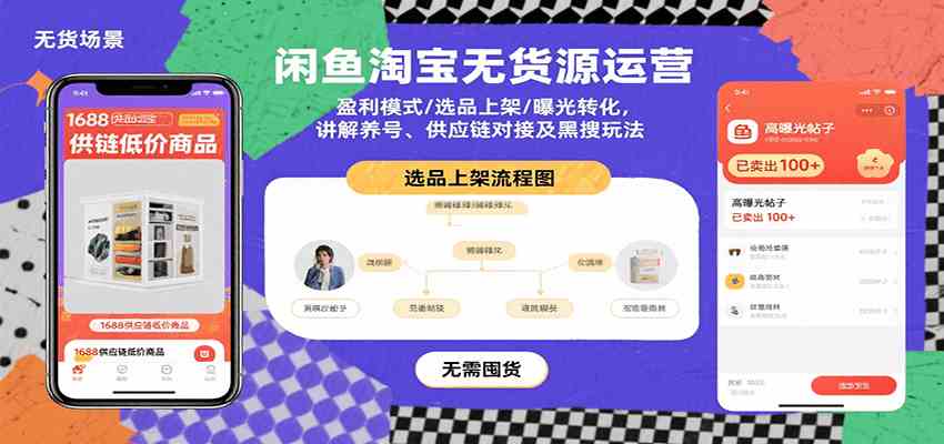 闲鱼淘宝无货源运营：盈利模式/选品上架/曝光转化，讲解养号、供应链对接及黑搜玩法-轻金阁