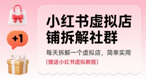 小红书虚拟店铺拆解社群，每天拆解一个虚拟店，简单实用(赠送小红书虚拟教程)-轻金阁