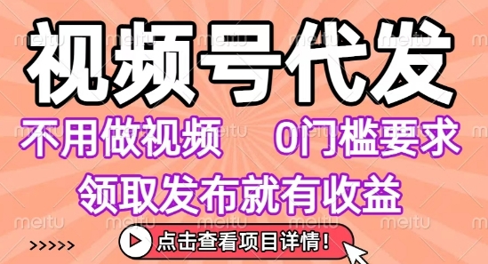 视频号代发，不用剪辑不用做视频，0门槛要求，领取发布就有收益，任务没有无上限，小白轻松上手【揭秘】-轻金阁