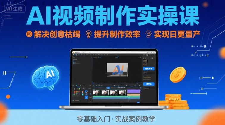 Ai视频制作实操课，解决创意枯竭、效率低下痛点，实现日更量产可持续变现-轻金阁