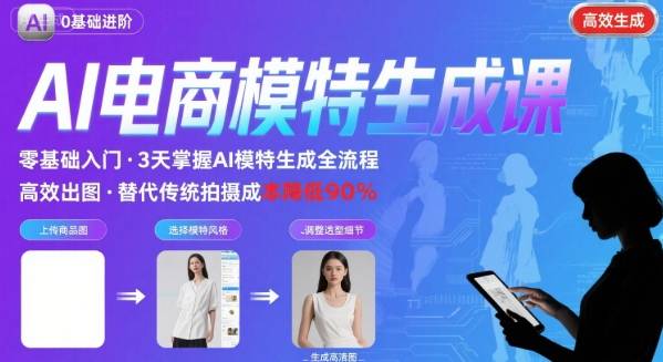 AI模特进阶课程，0基础高效生成逼真电商模特图-轻金阁