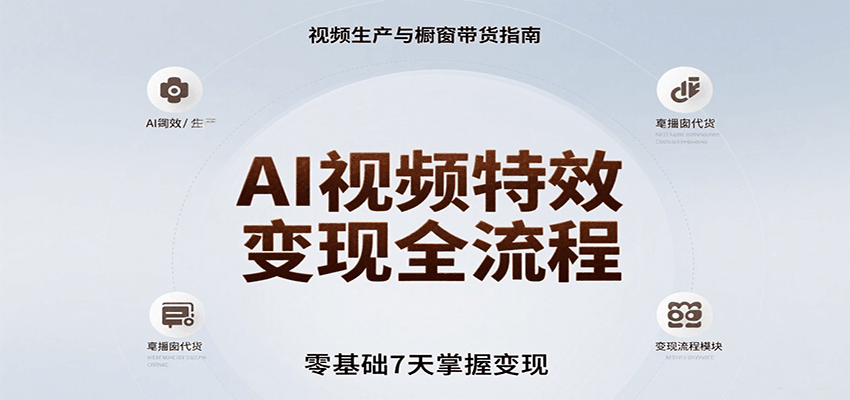 AI视频特效变现全流程，零基础7天掌握视频生产到橱窗带货变现-轻金阁
