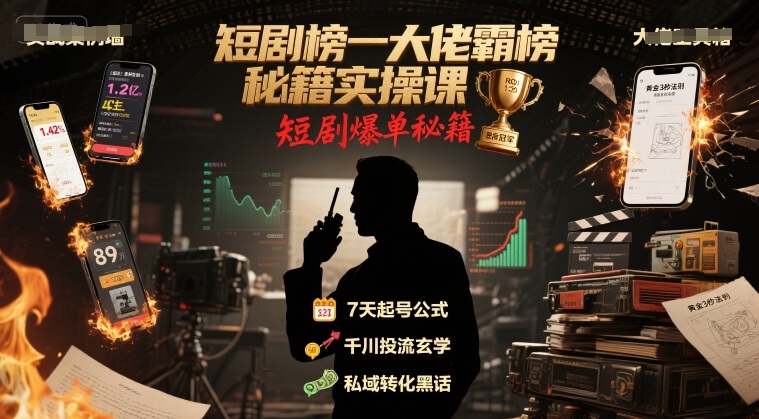 短剧榜一大佬霸榜秘籍实操课，短剧爆单秘籍-轻金阁