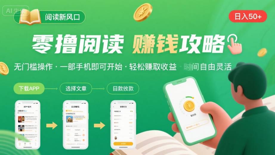 零撸阅读新风口，无门槛轻松挣，一部手机，日入 50-3张【揭秘】-轻金阁