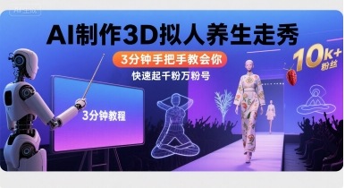 Ai制作3D拟人养生走秀，3分钟手把手教会你，快速起千粉万粉号-轻金阁