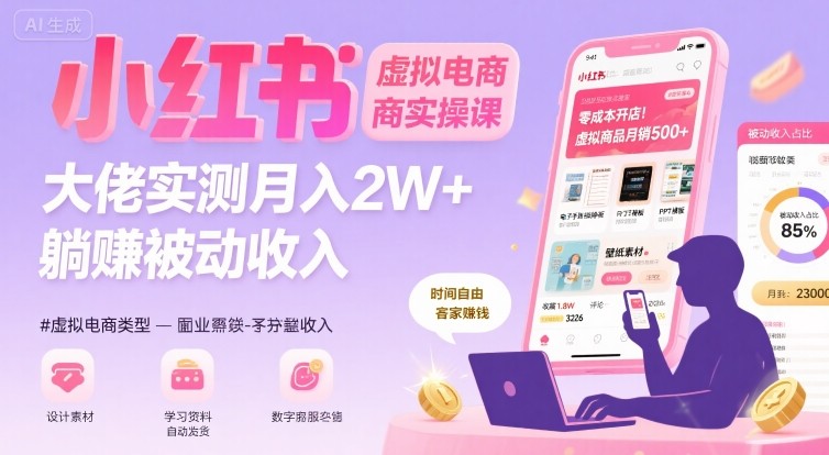 小红书虚拟电商，大佬实测月入2W+，实现被动收入-轻金阁
